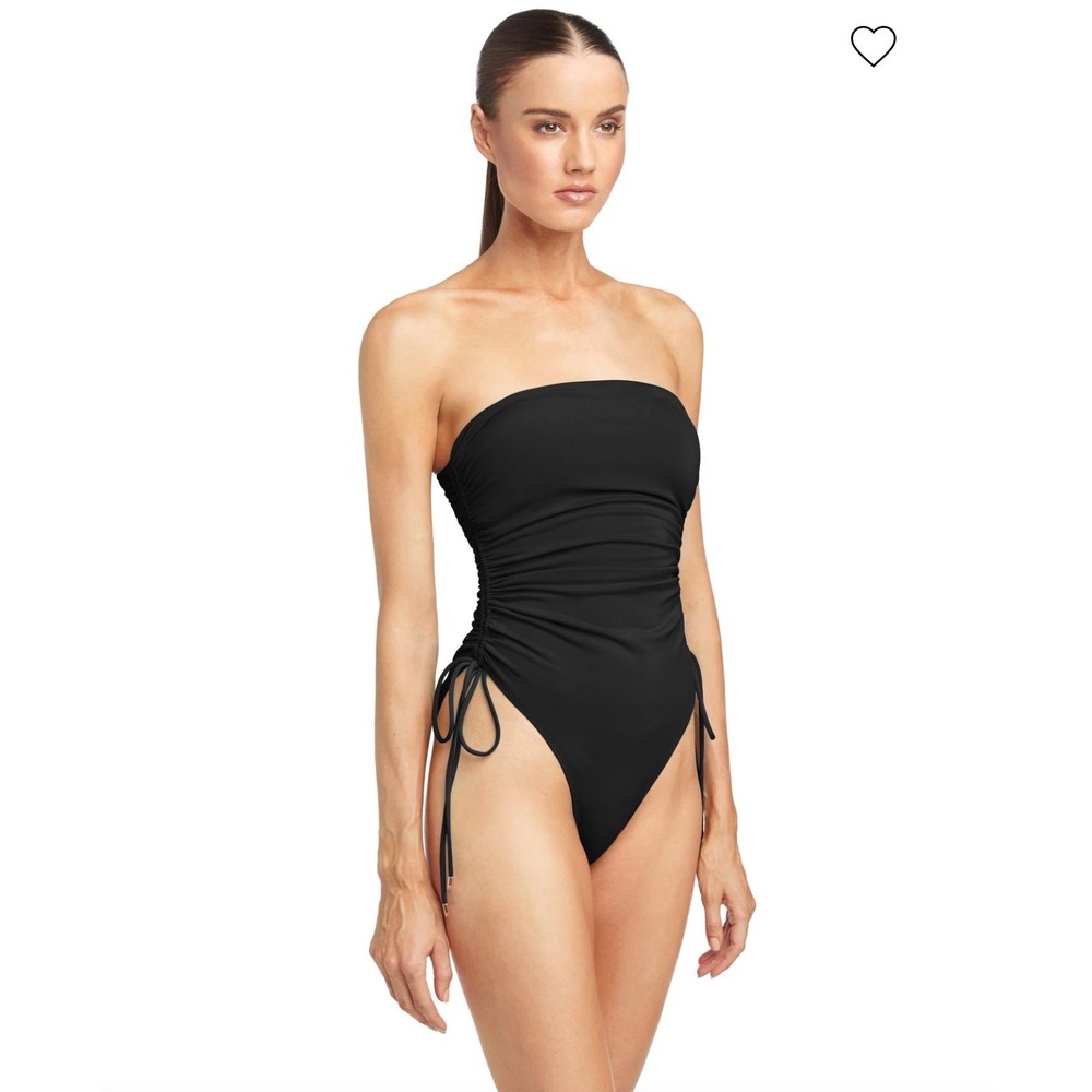 Robin Piccone Black Strapless Ruched Side Tie One Piece Swimsuit Bandeau